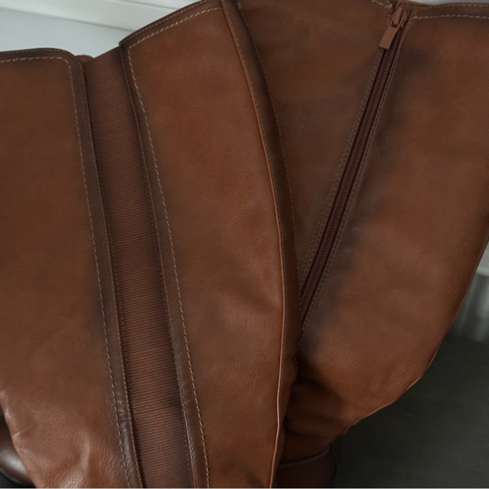 De Blossom Cognac Leather Knee-High Boots Size 9 - Picture 5 of 12
